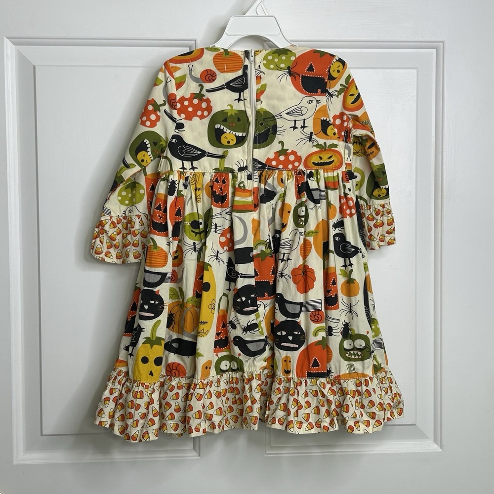 Jelly The Pug Halloween Dress Girls 4T Pumpkins Candy Corn Black Cat Crows READ - Picture 2 of 15